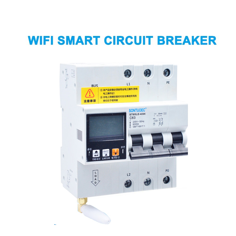 Wifi 4G Tuya St65le-63h Series Multi Funksjoneel RCBO Intelligent Circuit Breaker